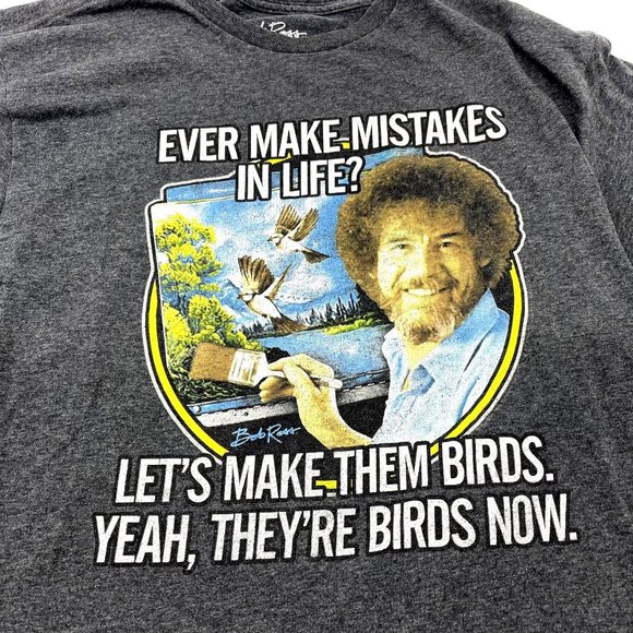 Bob Ross T-Shirt Mens Large Gray Graphic Print Birds Painting Short Sleeve 90681 - Picture 2 of 7